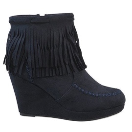 Marineblaue Boho-Wedge-Stiefel aus Wildleder LM-653