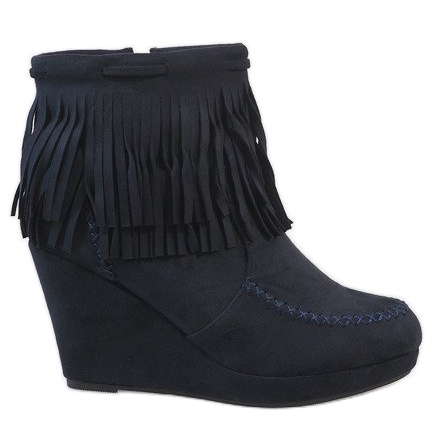 Marineblaue Boho-Wedge-Stiefel aus Wildleder LM-653 navy blau