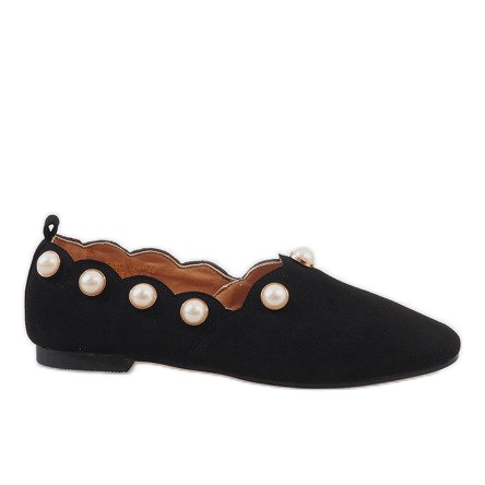 Schwarze Ballerinas mit Perlen 588C-12A