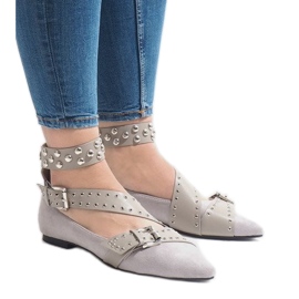 Graue Slipper mit B12-8 Nieten rosa