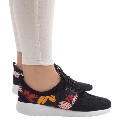 Sportschuhe mit Blumen 625 Schwarz
