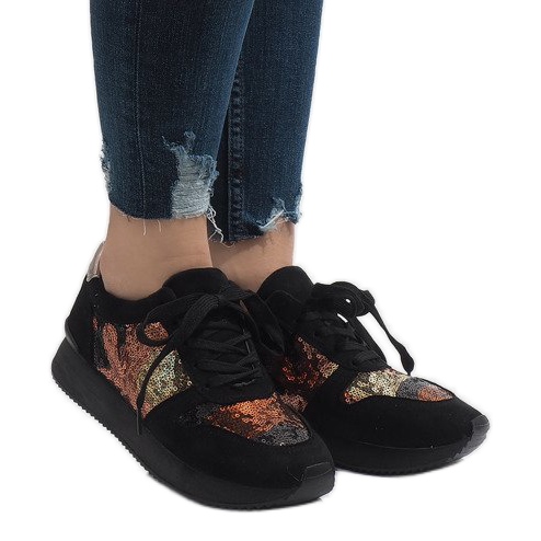 Schwarze Sportschuhe mit Keilabsatz T025 mehrfarbig