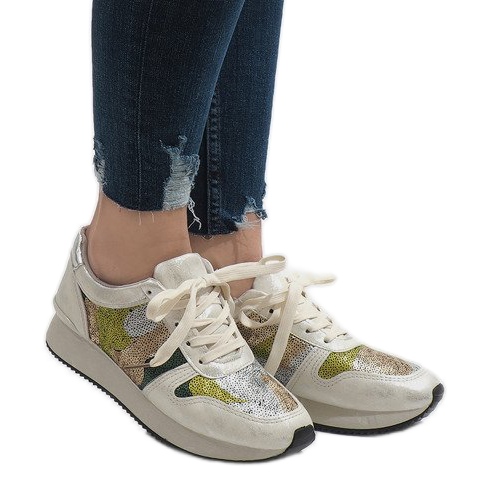 Weiße Sportschuhe mit Keilabsatz T025 grau