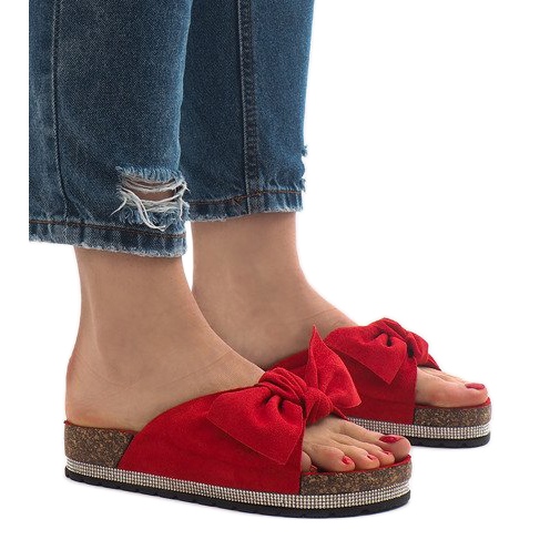 Rote Hausschuhe mit Schleife N-33