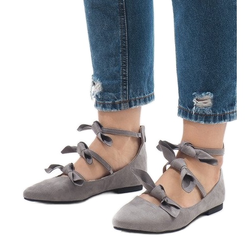Graue Ballerinas zum Schnüren mit G-47-Schleifen