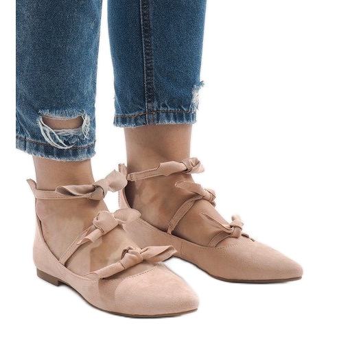 Rosafarbene Ballerinas zum Schnüren mit G-47-Schleifen