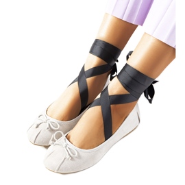 Graue Ballerinas zum Schnüren mit B-62 Schleifen