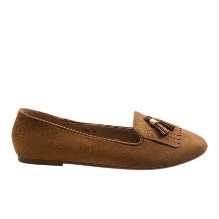 Braune Mokassins Ballerinas mit Fransen H7207