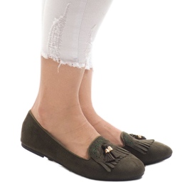 Grüne Loafer Ballerinas mit Fransen H7207 mehrfarbig