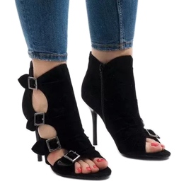 Schwarze Sandalen auf Wildleder mit hohem Absatz GH048