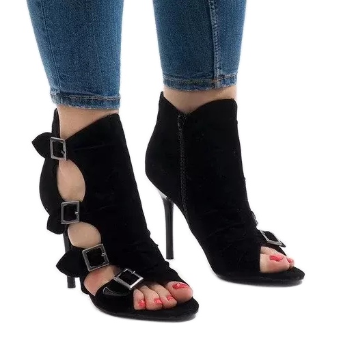 Schwarze Sandalen auf Wildleder mit hohem Absatz GH048