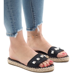 Schwarze Jeans Hausschuhe 7087 Nieten