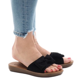 Schwarze Hausschuhe mit Schleife 6376-1