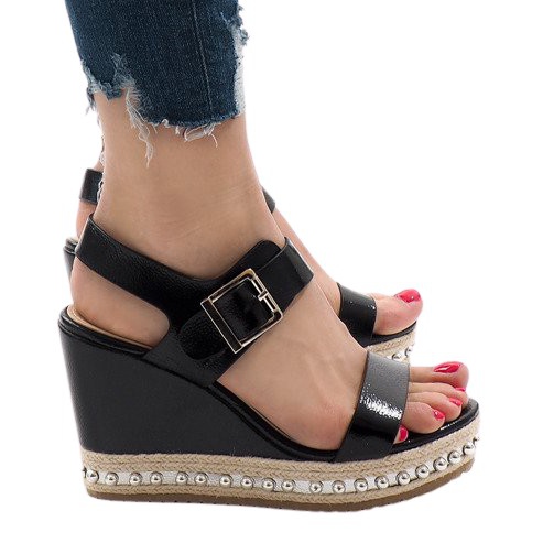 Silber lackierte Keilsandalen 17060-73 schwarz