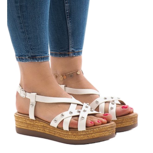 Weiße Espadrilles-Sandalen auf der Plattform 314-2B
