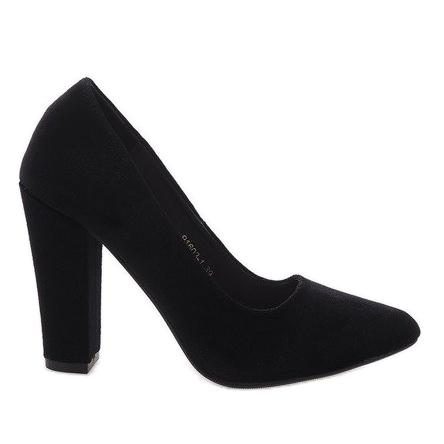 Schwarze Velourspumps an der Säule 91603-1