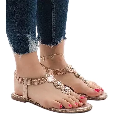 Champagner Flip-Flops mit elastischen verzierten Sandalen ST3107Y golden