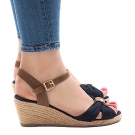 Marineblaue Keilsandalen Espadrilles 1484-13 braun navy blau