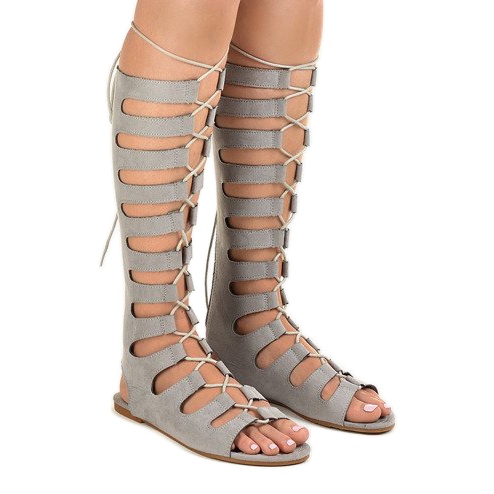 Graue flache Gladiatorensandalen 289-9