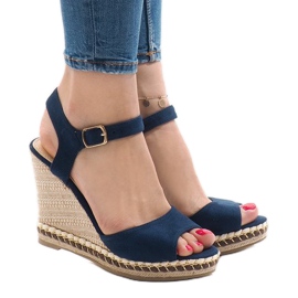 Keilsandaletten aus Wildleder in Marineblau LM-8006