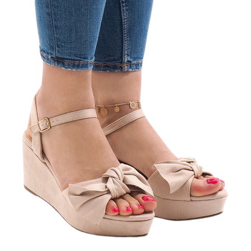 Rosa Keilsandaletten mit Schleife F055 rot