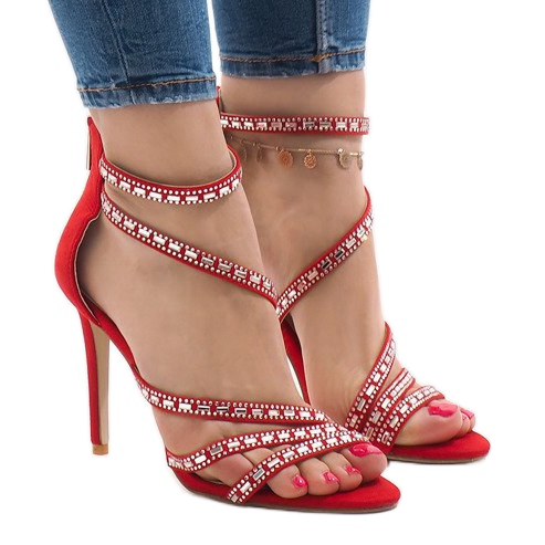 Rote Sandalen auf hohem Absatz 9081-9