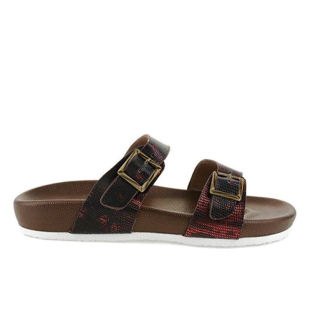 Rote und braune Hausschuhe mit Schnalle GA735