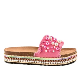 Rosa verzierte Hausschuhe 1035 Perlen