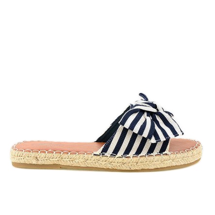 Marineblaue Hausschuhe mit Schleife Z-23 weiß navy blau