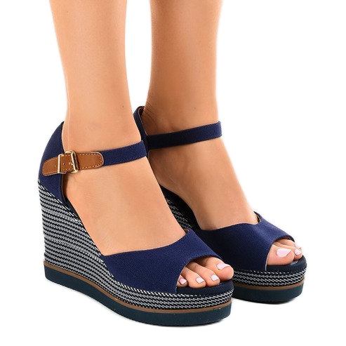 Marineblaue Keilsandalen Espadrilles 9079 navy blau