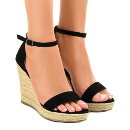 Schwarze Keilsandalen Espadrilles BD342