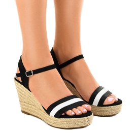 Schwarze Espadrilles-Keilsandalen 9072