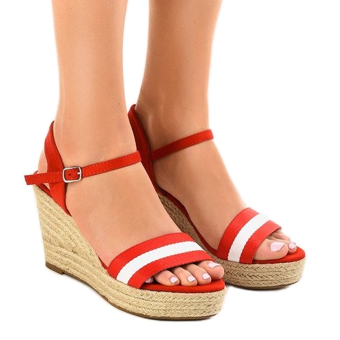 Rote Espadrilles-Keilsandalen 9072
