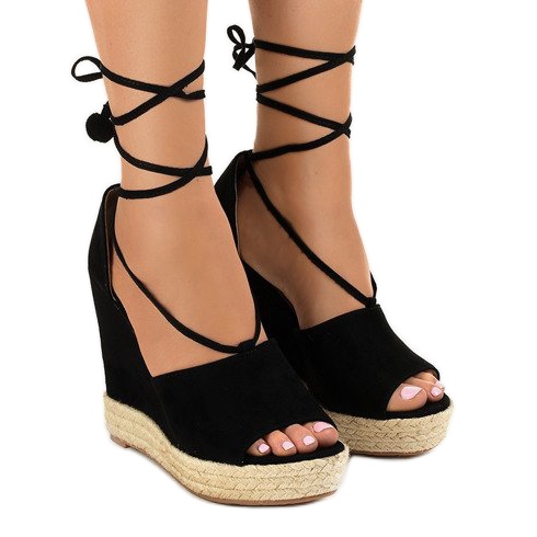 Schwarze Keilsandalen Espadrilles F35-18