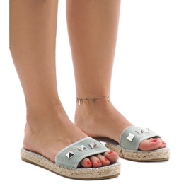 Grüne Jeans-Hausschuhe mit Nieten 7087 mehrfarbig