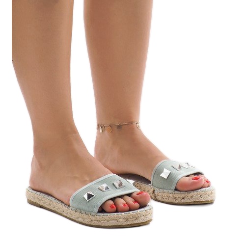 Grüne Jeans-Hausschuhe mit Nieten 7087 mehrfarbig