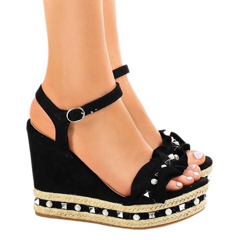 Schwarze Keilsandalen Perlen 2445