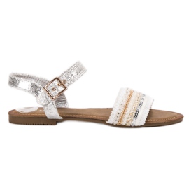 SHELOVET Sandalen mit Pailletten weiß