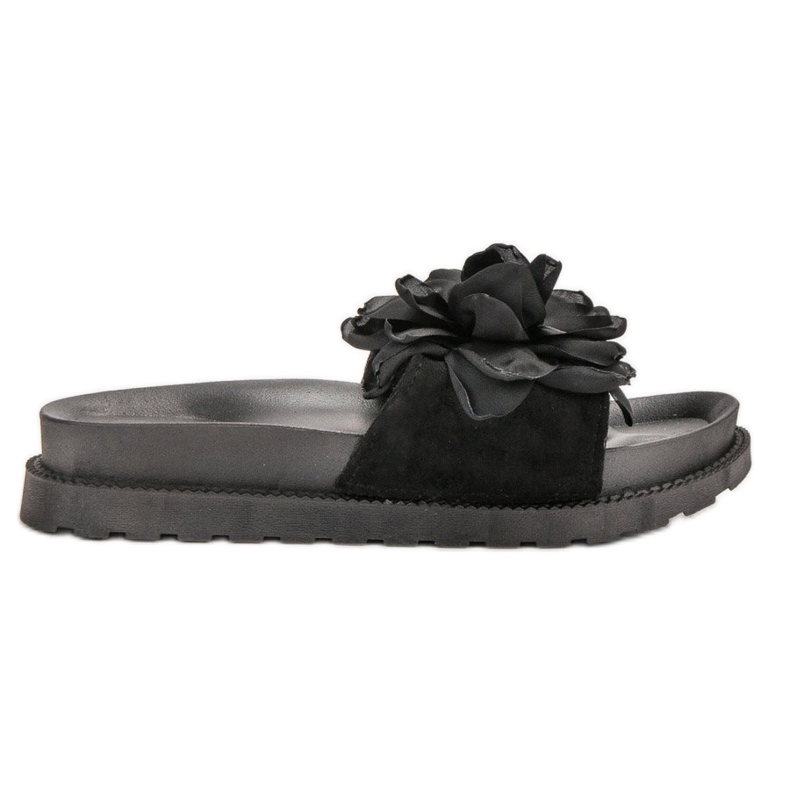 Queen Vivi Wildlederhausschuhe mit Blumen schwarz