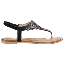 SHELOVET Flip-Flops Sandalen mit Kristallen schwarz