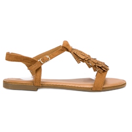 Mannika Camel Sandalen mit Fransen braun
