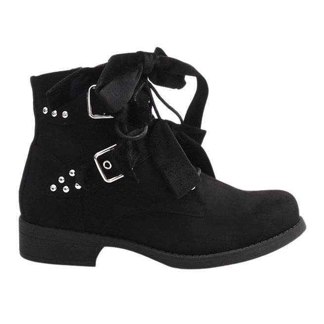 Wildleder Booties mit Schleifen QQ660 Schwarz