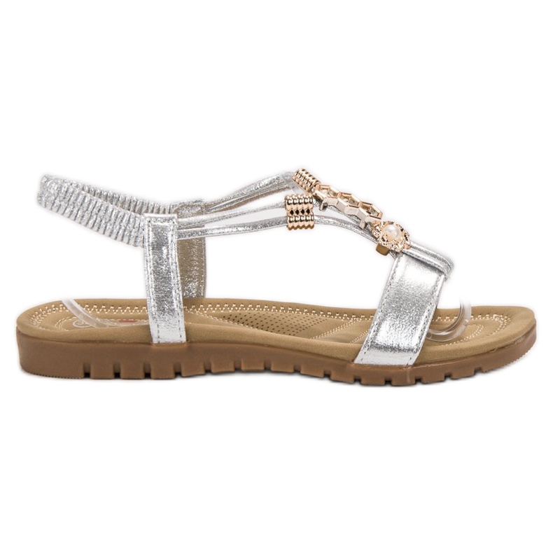 Top Shoes Silber verzierte Sandalen grau