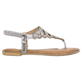 SHELOVET Flip-Flops Sandalen mit Kristallen grau