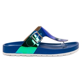 Ideal Shoes Flip-Flops mit Holo-Effekt blau