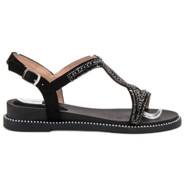 Bello Star Wildledersandalen mit Kristallen schwarz