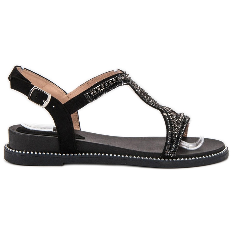 Bello Star Wildledersandalen mit Kristallen schwarz