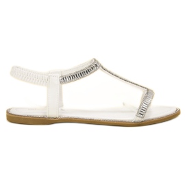 SHELOVET Flache Sandalen mit Kristallen weiß