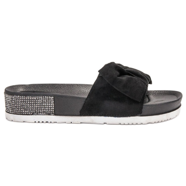 SHELOVET Wildleder-Hausschuhe mit Zirkonia schwarz