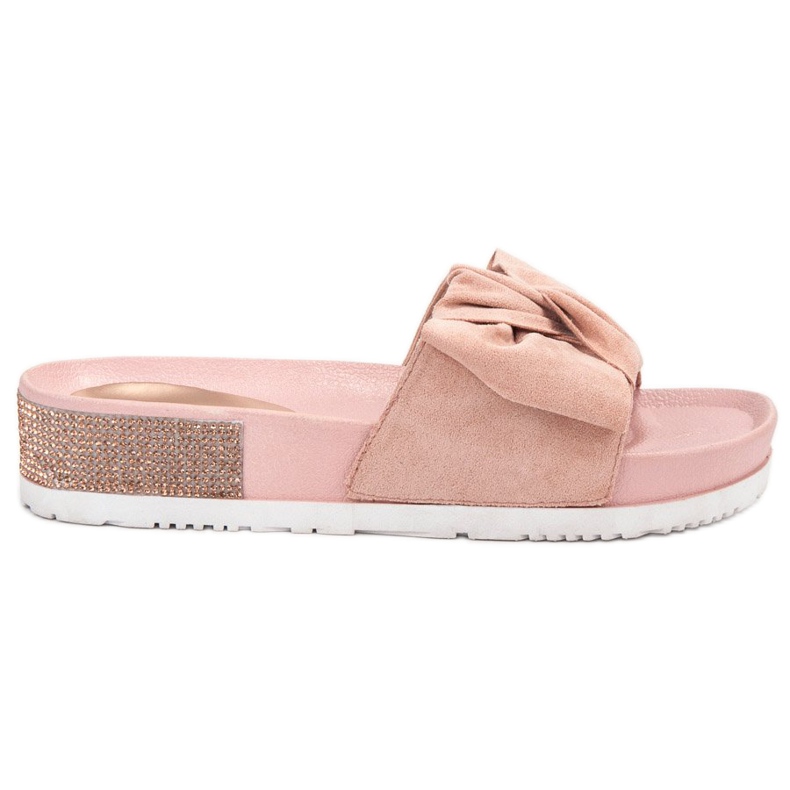 SHELOVET Wildleder-Hausschuhe mit Zirkonia rosa